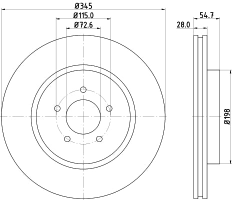 HELLA Brake Disc - 54771PRO - for e.g. CHRYSLER / DODGE / LANCIA 8DD355115-471