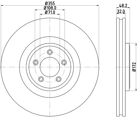 HELLA Brake Disc - 54863PRO_HC - for e.g. JAGUAR 8DD355129-071