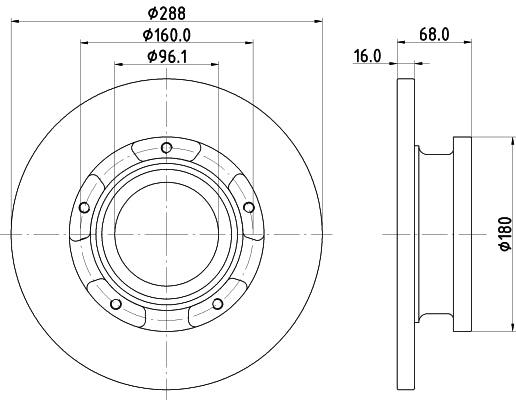 HELLA Brake Disc - 55607 - for e.g. FORD 8DD355120-181