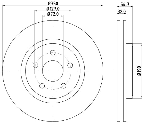 HELLA Brake Disc - 55722PRO_HC - for e.g. DODGE / JEEP 8DD355122-411