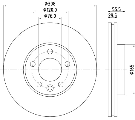 HELLA Brake Disc - 55795PRO_HC - for e.g. VOLKSWAGEN 8DD355123-511