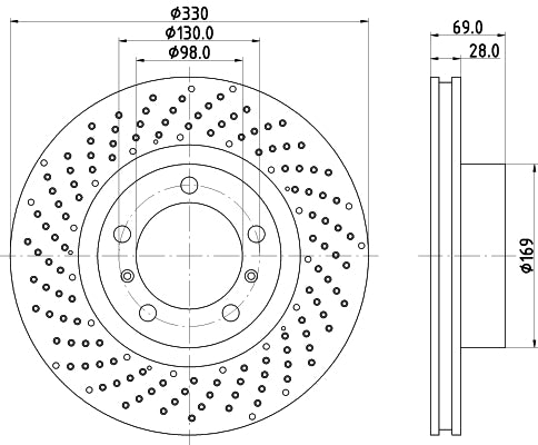 HELLA Brake Disc - 55796PRO_HC - for e.g. PORSCHE 8DD355125-021