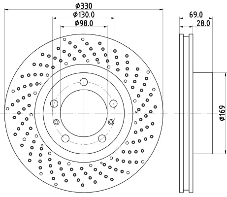 HELLA Brake Disc - 55797PRO_HC - for e.g. PORSCHE 8DD355125-031
