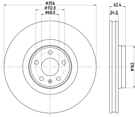 HELLA Brake Disc - 55935PRO_HC - for e.g. AUDI 8DD355126-691