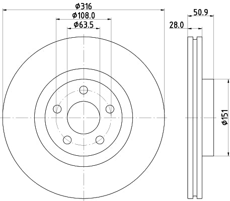 HELLA Brake Disc - 56172PRO_HC - for e.g. FORD 8DD355133-101