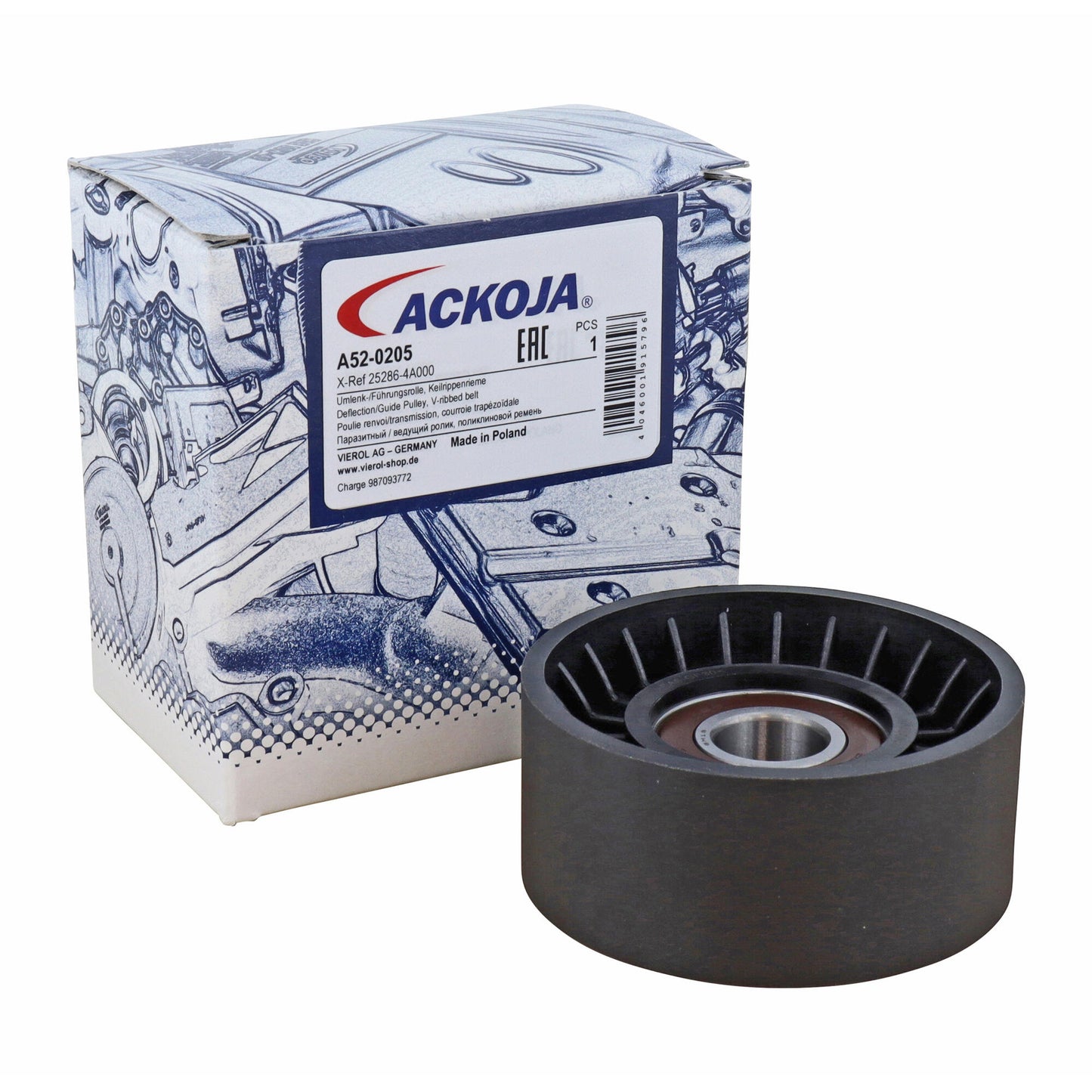 ACKOJA Deflection/Guide Pulley, V-ribbed belt A52-0205