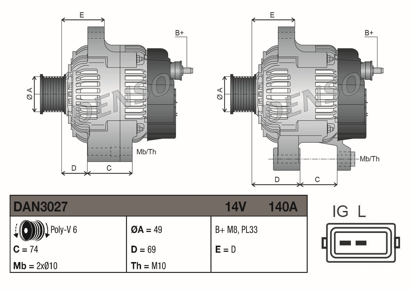 Denso Alternator DAN3027