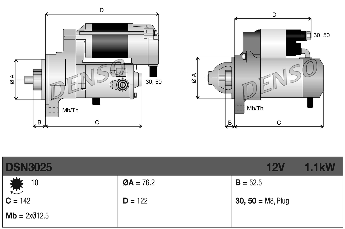 Denso Starter Motor DSN3025