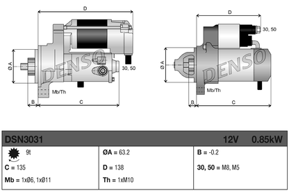 Denso Starter Motor DSN3031
