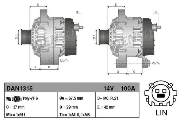 Denso Alternator DAN1315