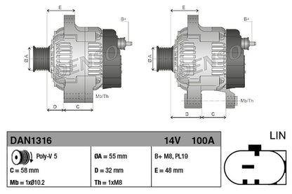 Denso Alternator DAN1316