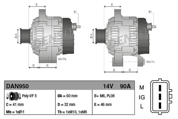 Denso Alternator DAN950